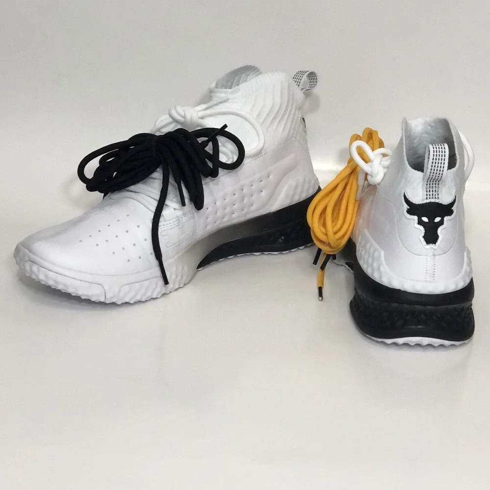 Under Armour Project Rock 1 Weight Training Workout Shoes White Black Men Size 9